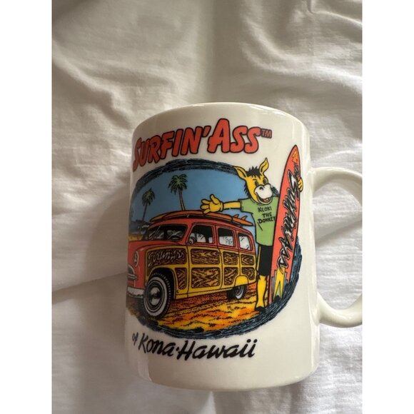 Set Of 2 Kona Hawaii Coffee Mugs Surfin Ass & Bad Ass Designs 11 Oz - Picture 7 of 13